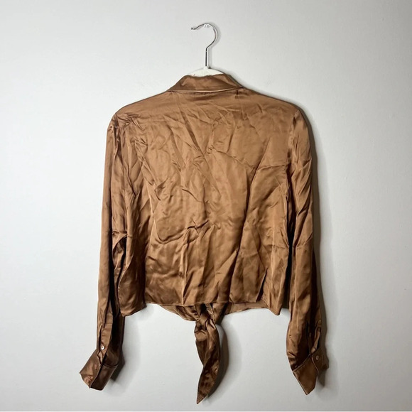 Aritzia Wilfred Brown Satin Button Tie Blouse - Picture 7 of 8